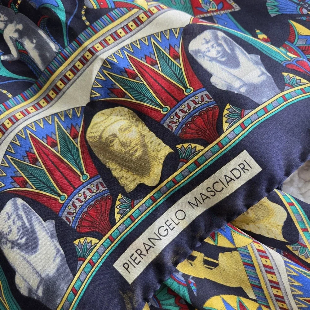 PIERANGELO MASCIADRI 100% Silk Poncho Scarf Egyptian Motif Made in Italy